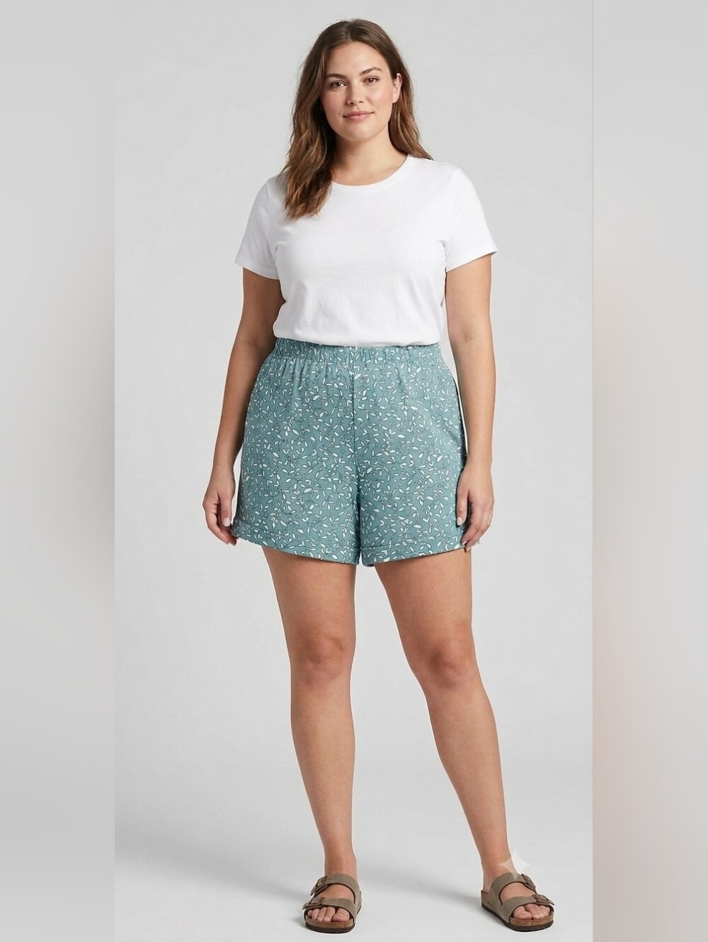 Lands' End Sport Knit Floral High Rise Shorts NWT 3X Green Vines Floral Print